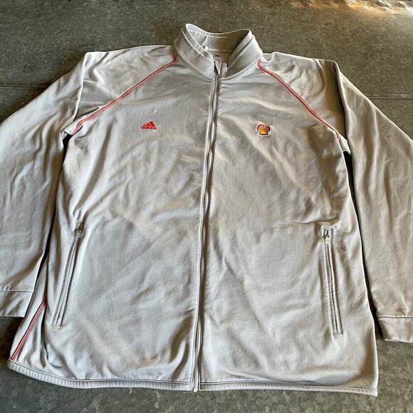 Shell Gas Embroidered Adidas Sweatshirt Lightweight Jacket Mens XL Gray Vintage - Picture 1 of 14